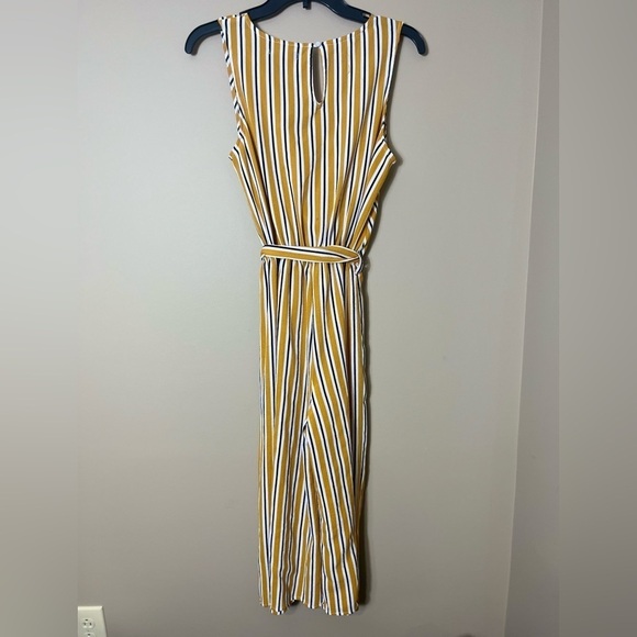 MIND CODE Yellow Striped Sleeveless Wide Leg Jumpsuit Tie Waist Size Large - Picture 2 of 9